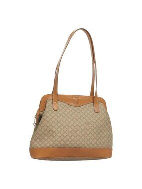 Authentic CELINE Macadam Canvas Shoulder Bag PVC Beige Gold